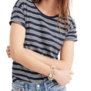 Madewell Women's Blue Whisper Cotton Crewneck Tee in Lori Stripe